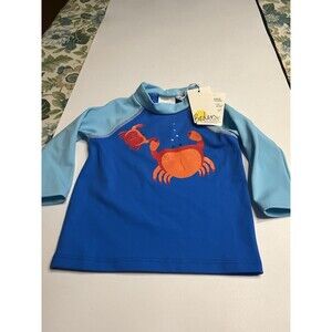 Baby Boden Boys 6-9 Months Blue Crab Long Sleeve Swim Shirt Rash Guard UPF 50+